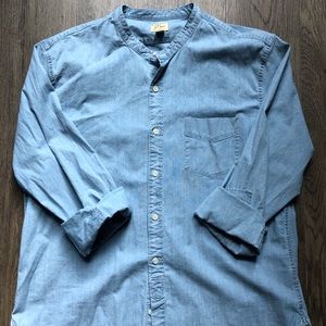 J Crew Mandarin Collar Chambray Button Down Shirt